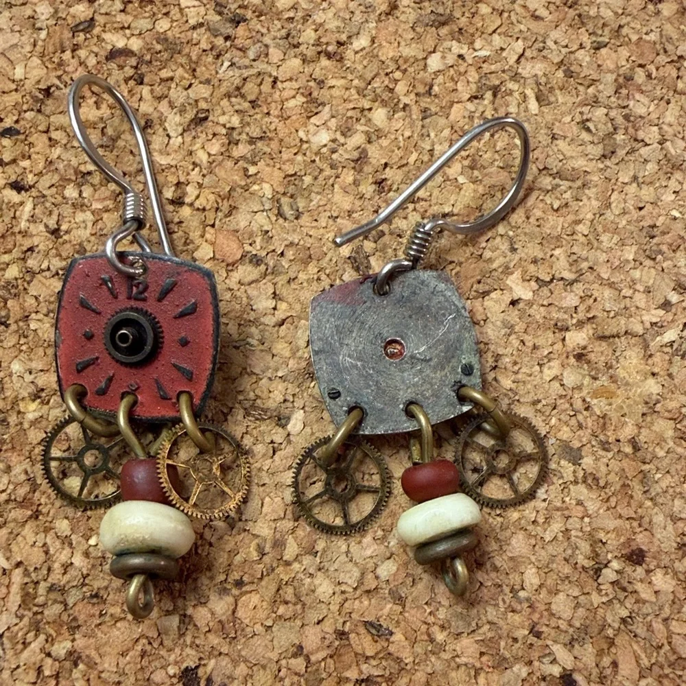 Artisan Red and Gold Earrings - Picture 2 of 5